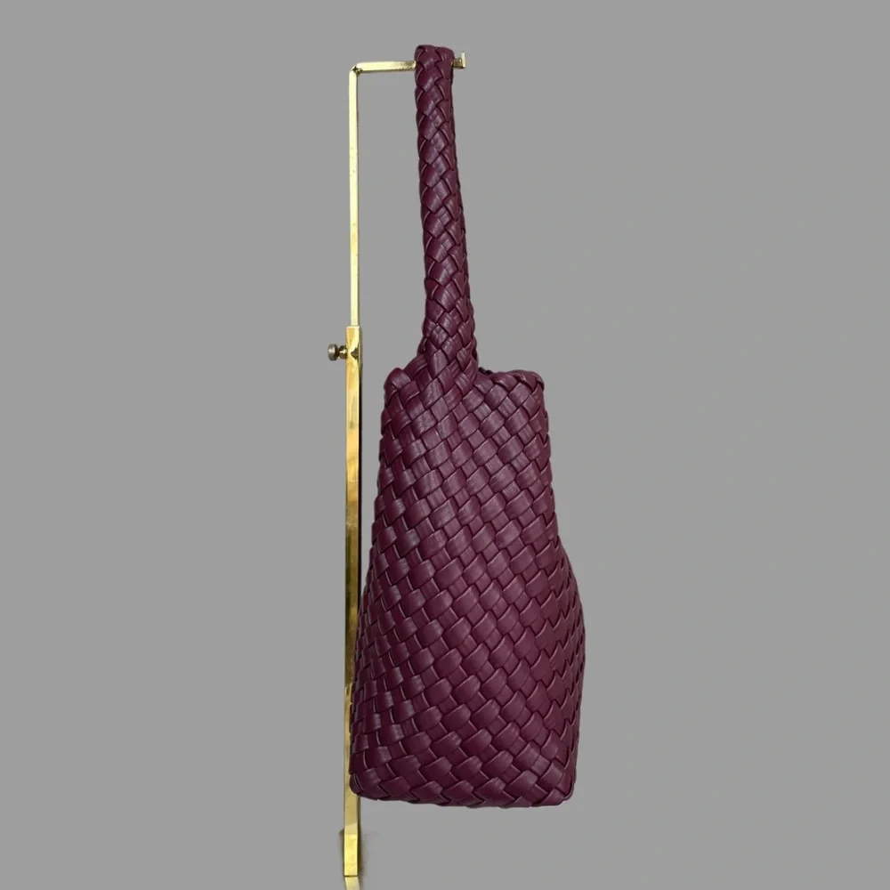 SONOMA Purple Burgundy Wine Faux Leather Woven Hobo Bag Basketweave Shoulder Bag